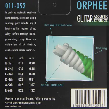 Orphee RA-38H 011-052 Akustinės Gitaros Stygos 90/10 Bronzos Muzikos Vielos Set / Gitaros Priedai