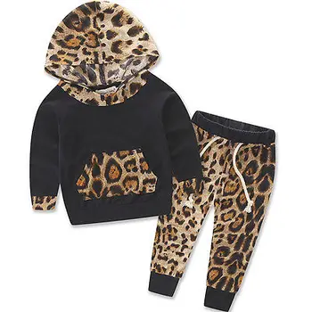 1-24m rudenį, pavasarį kūdikių mergaitės vaikų drabužių rinkinys Leopardas Spausdinti Tracksuit Viršuje + Kelnės Komplektai, vaikiška mergina drabužių geras
