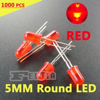 1000pcs/daug 5mm Raudonas Apvalus LED Diodų Lndicator žibintai Super šviesus [Red] DC1.9-2.3 V Nemokamas Pristatymas