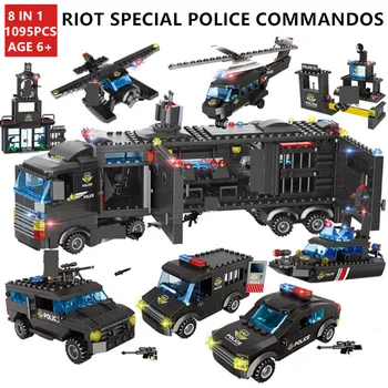 1095Pcs Miesto Policijos SWAT Riaušių Specialiųjų Policijos Komandosai Blokai įrangos pardavimas, biuro įrangos Brinquedos Plytų Švietimo Žaislai Vaikams