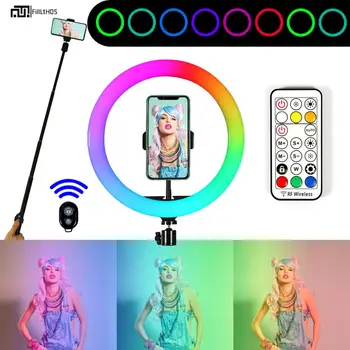 10inch RGB šviesos žiedas su selfie stick led šviesos žiedas USB Žiedas Lempos 14 spalvų Fotografija, Foto su Telefono Turėtojas video