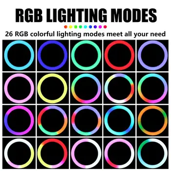 10inch RGB šviesos žiedas su selfie stick led šviesos žiedas USB Žiedas Lempos 14 spalvų Fotografija, Foto su Telefono Turėtojas video