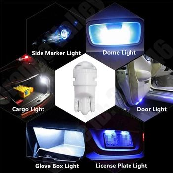 10vnt Automobilių Šviesos T10 LED Keramikos W5W 194 168 3 2835-SMD Dome Licenciją, Žemėlapio Lemputė, Stovėjimo šviesos Pleištas Auto Lemputės
