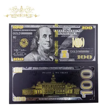 10vnt/Daug Naujo Dizaino Amerikos Banknotų 100 Dolerių Banknotą į 24k Juoda paauksuoti Netikrą Popierinių Pinigų Kolekcija