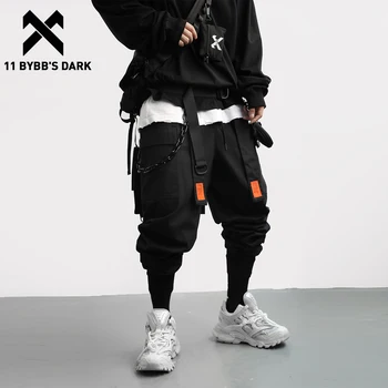11 BYBB TAMSU 2020 Streetwear Nuimamas Juostelės Krovinių Ziajać Vyras Hip-Hop Funkcija Tactical Kelnes Elastinga Juosmens Jogger Vyrų Kelnės