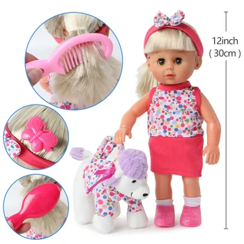 12 colių bebe atgimsta Lėlė 30cm Modeliavimas garso ilgi plaukai, suknelė Šukų priedai Kūdikių tikroviška mados Pliušinis šuo Žaislai mergaitėms 21452