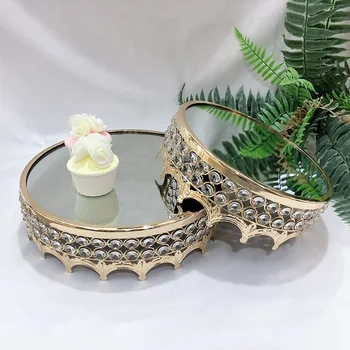 12 colių Krištolo karoliukai tortas stovi sidabro/aukso chromu padengtas veidrodžio paviršius desertas stovi 10