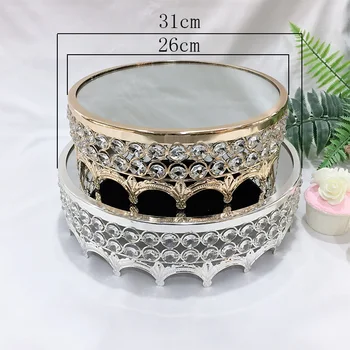 12 colių Krištolo karoliukai tortas stovi sidabro/aukso chromu padengtas veidrodžio paviršius desertas stovi 10