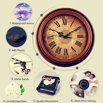 12-colių Silent Ne-Tiksi Turas Sieniniai Laikrodžiai,Dekoratyvinis Vintage Stiliaus romėnišką Laikrodis,Namų Virtuvė/svetainė/Miegamasis (Antakių