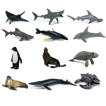 12Pcs Modeliavimas Mini Jūrų Gyvūnų Milžinišką Dantų Ryklių Žudikas Banginių Mėlynasis Banginis Ryklys Pingvinas Delfinų Modelis Žaislas