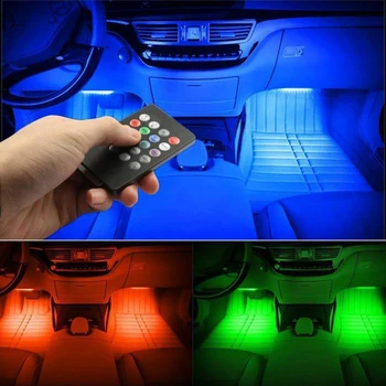 12V 1 Iki 4 5050 RGB LED Automobilio Salono Atmosfera, Šviesos USB LED Juostos Juostos Lempos Automobilių su Muzika Nuotolinio Valdymo Apšvietimo Apdaila