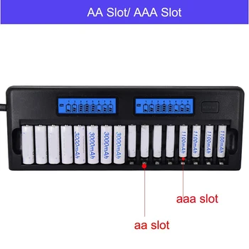 16 Slots LCD Ekranas Smart Baterijos Kroviklis AA/1.2 V AAA Ni-MH Ni-Cd Įkrovimo Baterija (akumuliatorius ES Plug