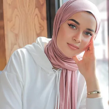 170X60cm Paprasto Medvilnės Jersey Hijab skara Skara vientisos Spalvos Su Gera Dygsnio Tampri, Minkšta Turbaną Galvos Apsiaustas Moterų Šalikai