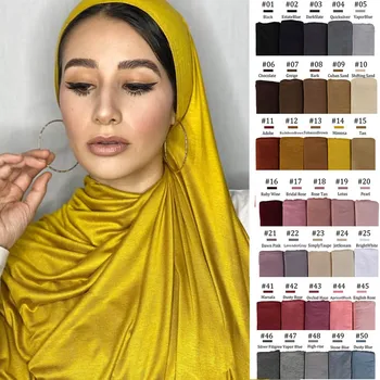 170X60cm Paprasto Medvilnės Jersey Hijab skara Skara vientisos Spalvos Su Gera Dygsnio Tampri, Minkšta Turbaną Galvos Apsiaustas Moterų Šalikai