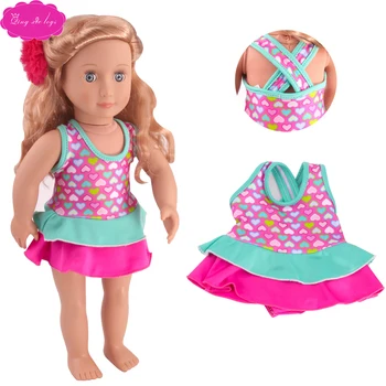 18 colių Mergina lėlės Drabužius, 2-spalvų spausdinimo maudymosi kostiumėlį Backless suknelė Amerikos naujagimiams kostiumėliai, Kūdikių žaislai tinkami 43 cm baby doll c749