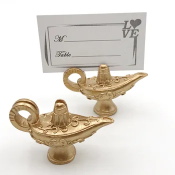 18PCS NAUJĄ ATVYKIMO Aukso Aladin lempučių Vietą Kortelės Turėtojams Vestuvių Dekoracijos Arabian Nights Aukso Lempos Formos Foto Laikikliai