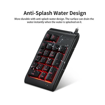 19 Klavišus Skaičių Klaviatūra USB Laidinio Numpad Mini Skaičių Klaviatūrą su LED Apšvietimu Vandeniui ABS Nešiojamojo KOMPIUTERIO