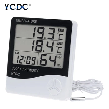 1pcs LCD Skaitmeninis Temperatūros, oro Drėgmės Matuoklis Namų Patalpų Lauko termometras su drėgmėmačiu Stotį su Laikrodžiu HTC-2