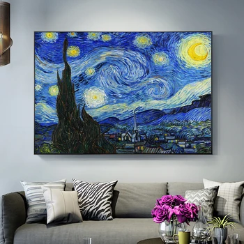 1Pcs Van Gogho Žvaigždėtą Naktį Aliejaus Tapybai Šiuolaikinio Sienos Menas Drobė Dekoratyvinis Dažymas Kambarį Namų Puošybai be Rėmelio 8623