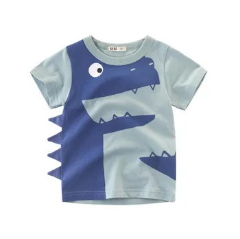 2-8 Metų Berniukų ir Mergaičių Animacinių Dinozaurą T-shirts Vasarą Vaikai Medvilnės Kostiumas Vaikų trumpomis Rankovėmis Viršūnes Mados Berniukas, Trišakiai Drabužiai