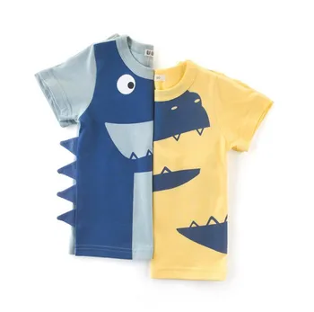 2-8 Metų Berniukų ir Mergaičių Animacinių Dinozaurą T-shirts Vasarą Vaikai Medvilnės Kostiumas Vaikų trumpomis Rankovėmis Viršūnes Mados Berniukas, Trišakiai Drabužiai