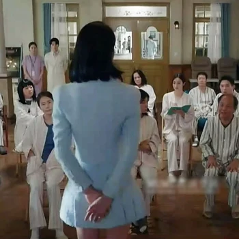 2 dalių Rinkinys Moterims 2020 korėjos Dramos TV Star 서예지 Elegantiškas Rinkiniai Moterims Dviejų dalių Komplektai Moterų Blue Coat Lady Linijos Mini Skir