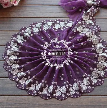 2 Metrų 18cm Plotis Royal Purple Siuvinėtų Nėrinių Apdaila Akių Tiulio Nėrinių Gėlių Nėrinių Audiniai
