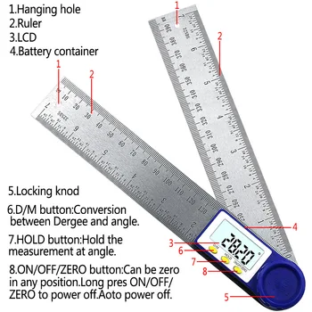 200mm Skaitmeninis Matlankis Inclinometer Goniometer Lygio Matavimo Priemonė Elektroninių Kampo Indikatorius Nerūdijančio Plieno Kampas Valdovas