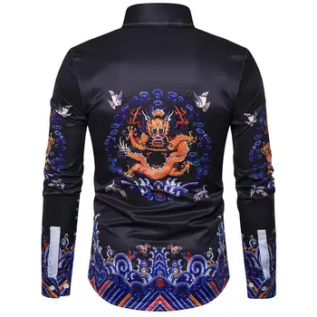 2018 Mens Prekės Marškinėliai ,3D Kinijos Drakonas Karalius Spausdinti Marškinėliai,vyriški ilgomis Rankovėmis Suknelė Marškiniai Vyras Prabangūs Marškinėliai Chemise Homme BDK98