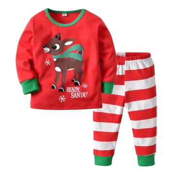 2018 Sleepwear Vaikams Nauja Pižama Rinkiniai Kalėdų Elnias Long Sleeve T-shirt+stripe Kelnės Apatiniai Kūdikių Pižamos Vaikams