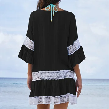 2019 M. Vasarą Bambuko Medvilnės Paplūdimio Suknelės Moterims, Baltos Spalvos Nėrinių Kratinys Suknelės Tunika Bohemian Suknelės Vestidos Bikini Padengti Iki