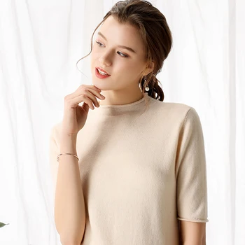 2019 Naujas modelis Moterų Kašmyro Megztinis Puse aukščio apykaklės Garbanoti apdailos Bauda siūlų Gera ventiliacija Aukštos kokybės megztinis 4231