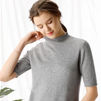 2019 Naujas modelis Moterų Kašmyro Megztinis Puse aukščio apykaklės Garbanoti apdailos Bauda siūlų Gera ventiliacija Aukštos kokybės megztinis