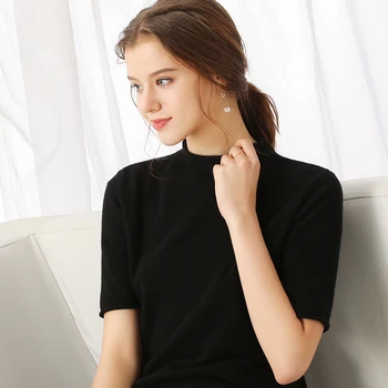 2019 Naujas modelis Moterų Kašmyro Megztinis Puse aukščio apykaklės Garbanoti apdailos Bauda siūlų Gera ventiliacija Aukštos kokybės megztinis
