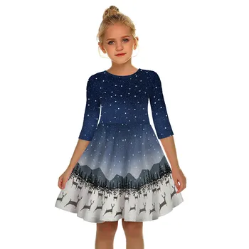 2020 Kalėdų Mergaičių Dress Blue Galaxy Kosmoso Cute Cat Sniego Elnias Raudona Pledas Spausdinti Vaikai Princesė Suknelės Vaikų Šalis Suknelė