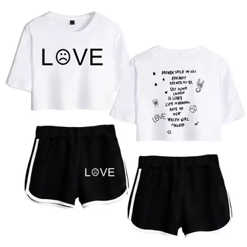 2020 Lil Peep T-marškinėliai, Šortai, Tinka Merginoms Vasaros Lil Peep Marškinėliai Atsitiktinis Hip-Hop Trumpas Rankovės Tees Moterų Harajuku Sportinės aprangos Komplektai