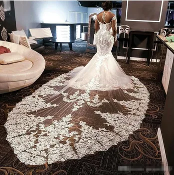 2020 m. Derliaus plius dydis visiškai nėrinių ilgomis rankovėmis undinė vestuvių suknelės, vestuvinės suknelės Backless Ilgai Undinė Elegantiškas Vestuvių Suknelė 41256