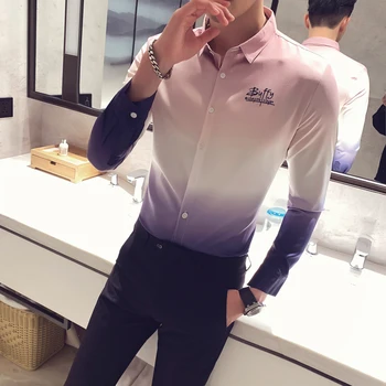 2020 M Gradientas Marškinėliai Vyrams, Ilgomis Rankovėmis Korėjos Atsitiktinis Slim Fit Mens Suknelė Marškiniai Formalios Socialinės Palaidinė Streetwear Camisa Masculina