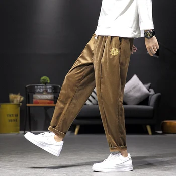 2020 m. Kinijos Stiliaus Siuvinėjimo Mados Velvetas Atsitiktinis Kelnės Plius Dydžio Tiesių Kojų Kelnės 5XL Vyrų Drabužiai Harajuku Kelnės 9079