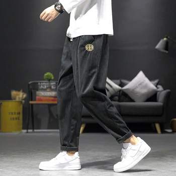 2020 m. Kinijos Stiliaus Siuvinėjimo Mados Velvetas Atsitiktinis Kelnės Plius Dydžio Tiesių Kojų Kelnės 5XL Vyrų Drabužiai Harajuku Kelnės