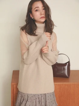 2020 m. rudens ir žiemos Japonijos naujus produktus visas rungtynes, elegantiškas, tiulis stebėjimo susiuvimo aukštas atlošas megzti megztinis moterims