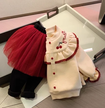 2020 m. Rudens/Žiemos Naujų Vaikų Drabužiai Mergaitėms Tiktų Plius Siuvinėtos Aksomo Megztinis Plius Nėrinių Sijonas Culottes Dviejų dalių Kostiumas 2-8Y