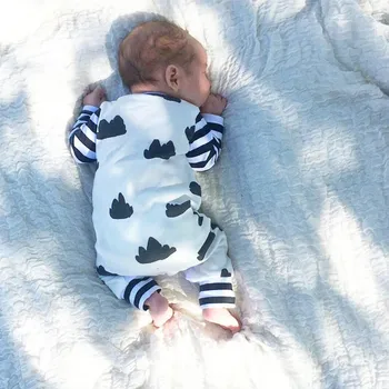 2020 m. Rudenį baby berniukas ir mergaitė unisex drabužiai balti Debesys medvilnės ilgomis rankovėmis kūdikiui romper + hat jumpsuit naujagimio drabužėlių komplektas