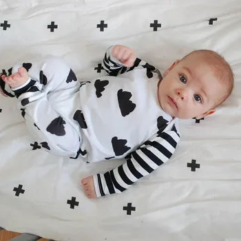 2020 m. Rudenį baby berniukas ir mergaitė unisex drabužiai balti Debesys medvilnės ilgomis rankovėmis kūdikiui romper + hat jumpsuit naujagimio drabužėlių komplektas