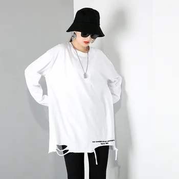 2020 m. Žiemos Naujų O Kaklo Megztinis Vientisų Spalvų White T-shirt Moterims, Streetwear Mados Prekės ženklo ilgomis Rankovėmis Viršūnes Tendencijos Panele