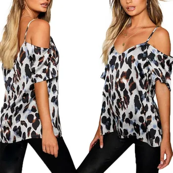2020 Mados Moterų Plius Dydis Vasaros marškinėlius Leopardas Spausdinti Šalto Pečių Topai marškinėliai Moterims Drabužių(S-5XL)