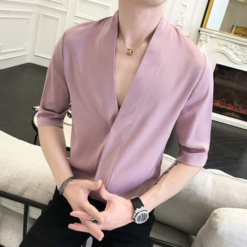 2020 metų Vasaros korėjiečių, Kinų Stiliaus Spausdinti Marškinius Vyras Long Sleeve V-apykaklės Camisa Masculina Marškinėliai Camisa Homem Camisas Para Hombre