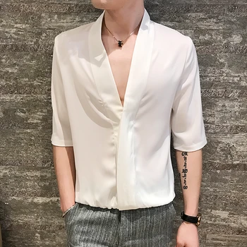 2020 metų Vasaros korėjiečių, Kinų Stiliaus Spausdinti Marškinius Vyras Long Sleeve V-apykaklės Camisa Masculina Marškinėliai Camisa Homem Camisas Para Hombre
