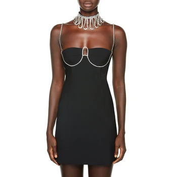 2020 Naujas Moterų Mados Seksualus V-Kaklo Apynasrio Diamond Black Bodycon Tvarstis Suknelė Elegantiškas Šalis Suknelė Vestidos