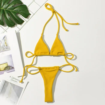 2020 Naujas Sexy Thong Paplūdimio Moterų Vientisų Maudymosi Kostiumėlis Triangle Bralette Maudymosi Kostiumėliai, S-L Mergina Backless Apynasrio Briaunoti Micro Bikini Komplektas